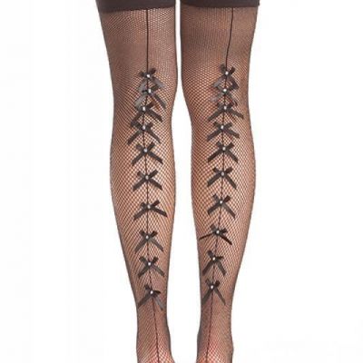 NWT sexy BE WICKED fishnet RHINESTONES mini BOWS back SEAM thigh HIGHS stockings